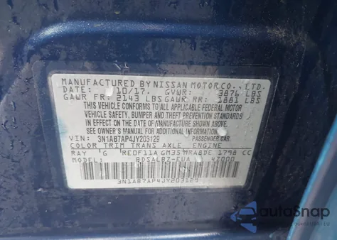 2018 Nissan Sentra S z USA, uszkodzony, nr VIN 3N1AB7AP4JY203129